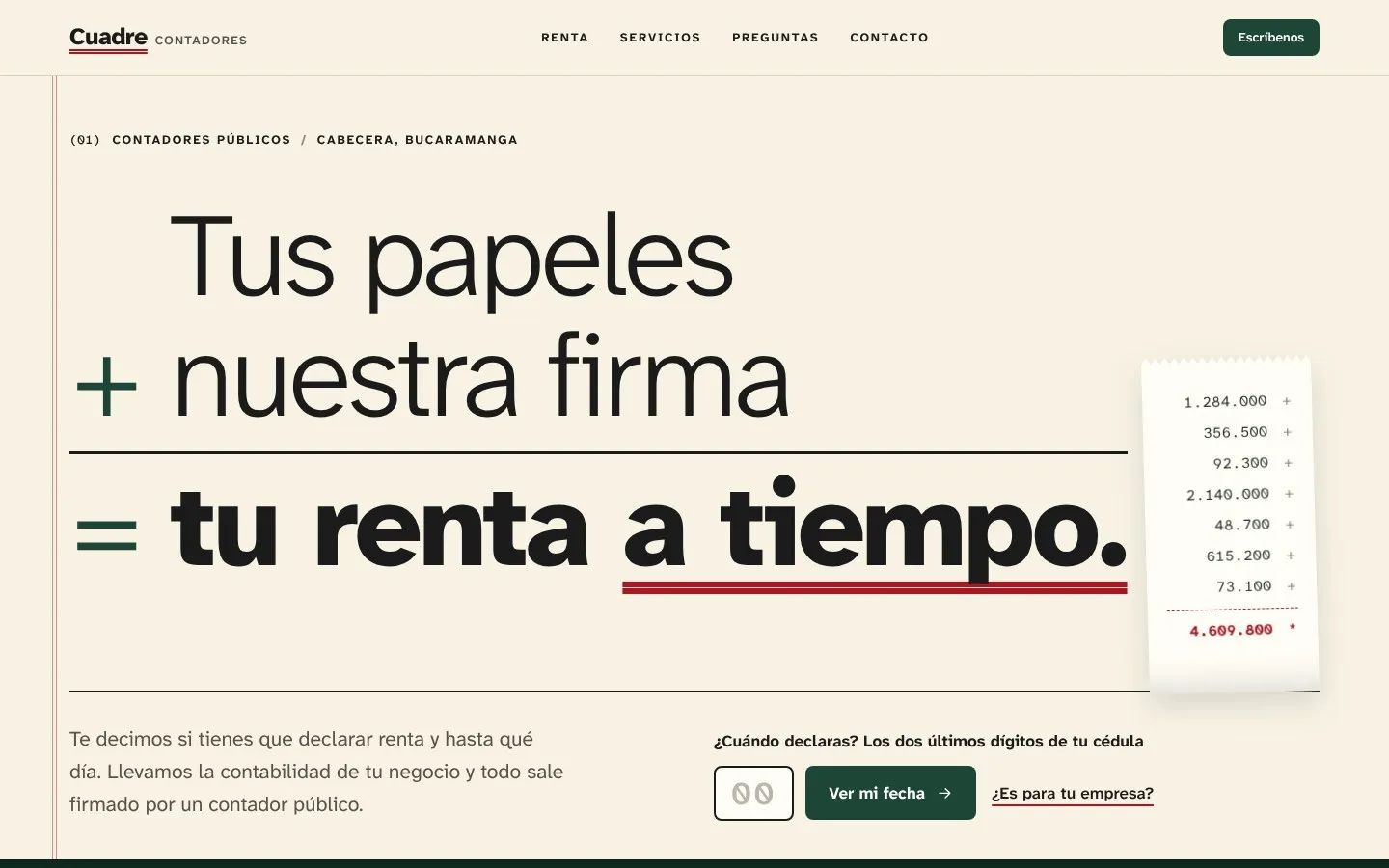 Portada de Cuadre, contadores públicos